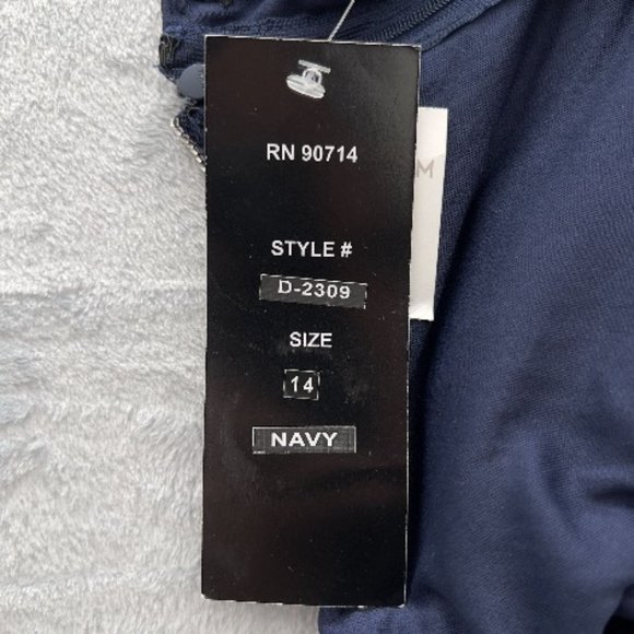 PISARRO NIGHTS Navy Beaded Mesh Cocktail Dress Size 14 NWT Flaw D-2309 0014 - Picture 6 of 12